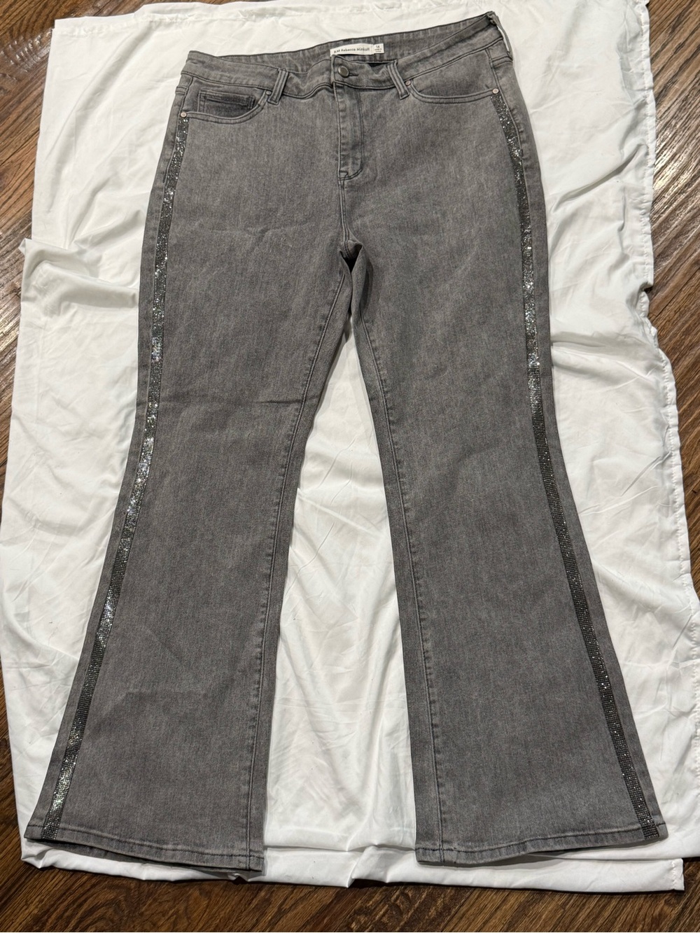 Rebecca Minkoff Gray Flared Jeans with Sequin Side Stripes